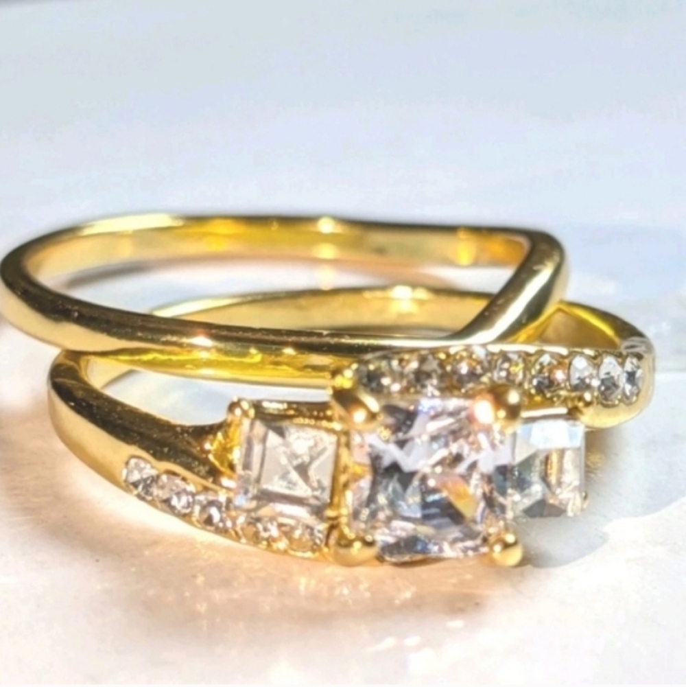 Womens 3ct Princess Cut Lab Created Diamond Halo Duo Wedding Ring Set Sz 10